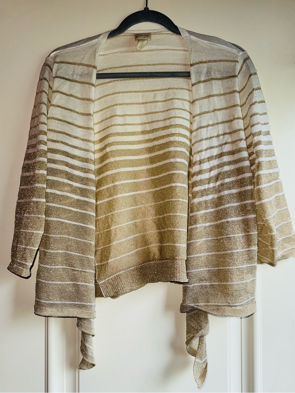 Striped Open-Front Cardigan in Gold & White
